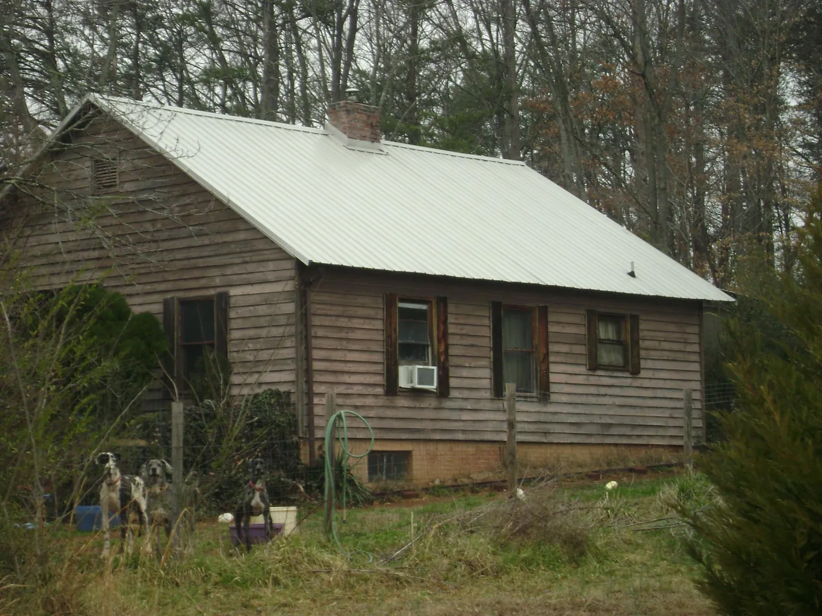White metal roof on an old wood sided farmhouse, from a Asphalt Shingle Roof Repair job in Stanton